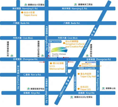 ▲台北大巨蛋周邊交通圖與方位路線圖。（圖／翻攝自台北大巨蛋官網）