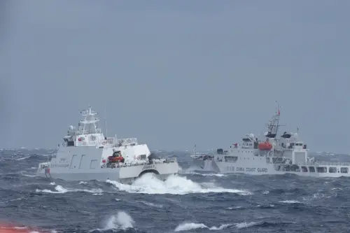 A Taiwan Coast Guard vessel monitors a Chinese Coast Guard ship. (CGA)