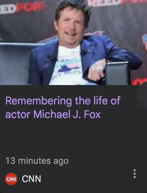 ▲CNN誤發《回到未來》男主角米高福克斯緬懷影片，他的發言人強調他沒事，影片已經被撤下，ＣNN也稱是不小心上傳。（圖／摘自CNN）