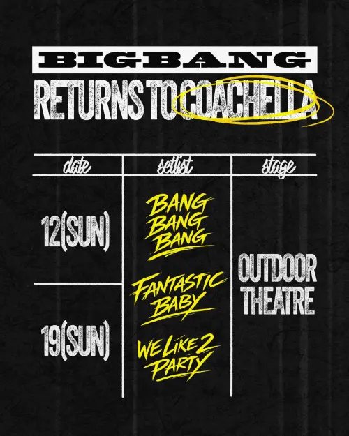 ▲BIGBANG科切拉表演曲目為〈Fantastic Baby〉、〈BANG BANG BANG〉、〈We Like 2 Party〉。（圖／IG@__youngbae__）