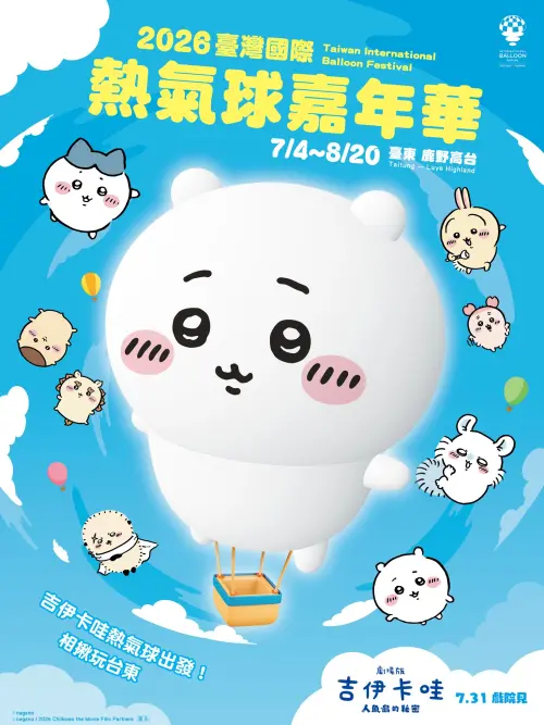 ▲一年一度的台灣國際熱氣球嘉年華將在台東縣鹿野鄉鹿野高台登場，今年與人氣IP「吉伊卡哇」聯名。（圖／取自台灣國際熱氣球嘉年華臉書www.facebook.com/balloontaiwan）