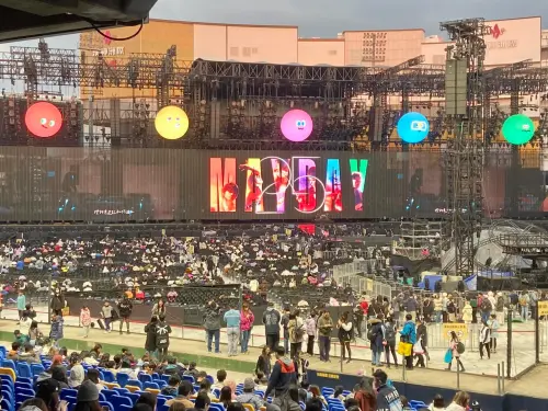 ▲漢神百貨（漢神洲際）與球場零距離，網友實測洲際棒球場演唱會主舞台背靠商場這面。內行網友點出，在此視角僅能看見舞台背面與結構，無法免費觀看完整演出。（圖／翻攝自Threads）