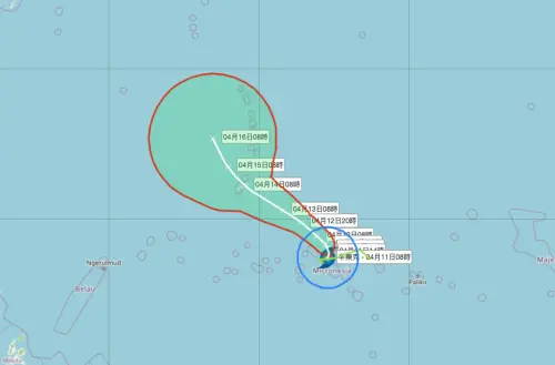 ▲辛樂克颱風目前位於關島東南方海域，預測路徑將在穿越關島附近後北轉，對台灣與日本都不會帶來影響。（圖／臉書粉專「台灣颱風論壇｜天氣特急」）