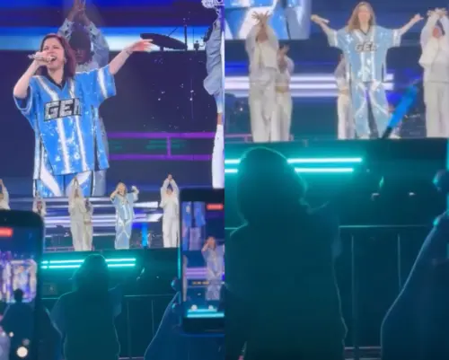 ▲一名女子衝到演唱會正前排的護欄，忘情舉著螢光棒搖擺，原來正是鄧紫棋的媽媽。　（圖／翻攝自羅小白Threads＠swhite523）