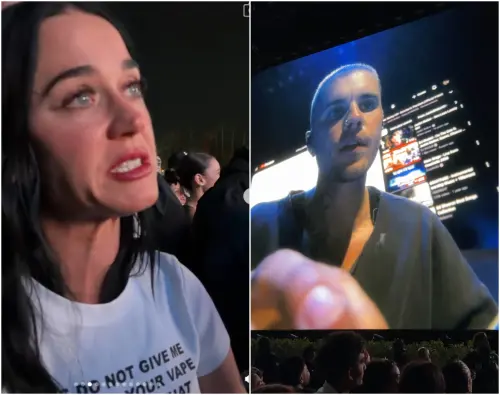 ▲凱蒂佩芮（左）在台下看著小賈斯汀（右），開玩笑調侃：「幸好他有買Premium，我可不想看到任何廣告」。（圖／IG@katyperry）