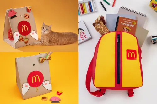 ▲麥當勞全新周邊商品，左起：「麥麥貓窩袋」、「麥麥萌背包」。（圖／麥當勞提供）