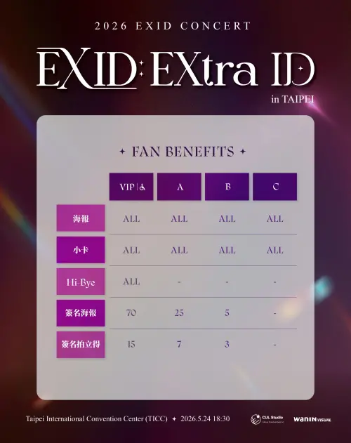 ▲《2026 EXID CONCERT EXID：EXtra ID in TAIPEI》福利圖。（圖／網銀國際影視提供）