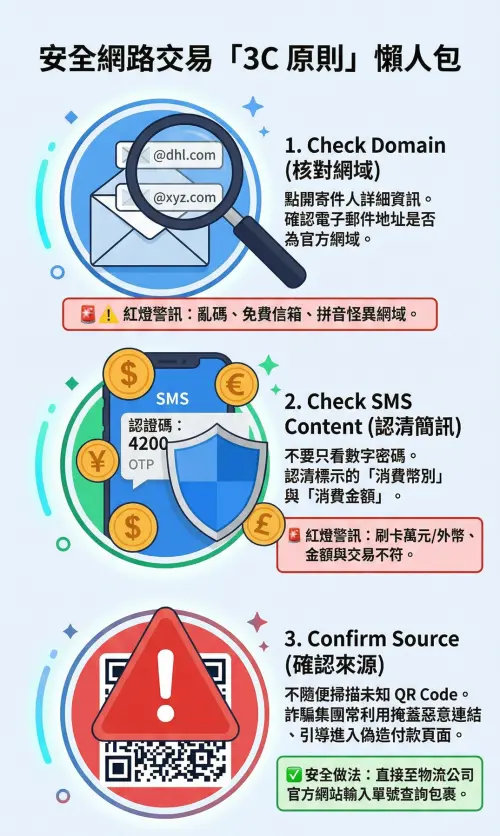 ▲任何網路交易都要注意寄件者網域、幣值金額以及不要掃描未知 QR Code。（圖／Gemini生成）