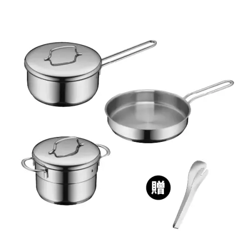 ▲WMF MINI 不鏽鋼三鍋組在全聯獨家預購，原價7180元，特價3990元。（圖／恆隆行提供）