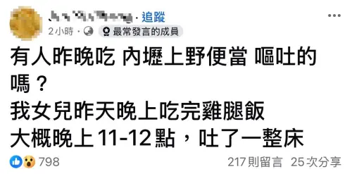 ▲昨（13）日有不少民眾吃完「上野烤肉飯」之後，出現嘔吐、腹瀉症狀。（圖／內壢大小事）