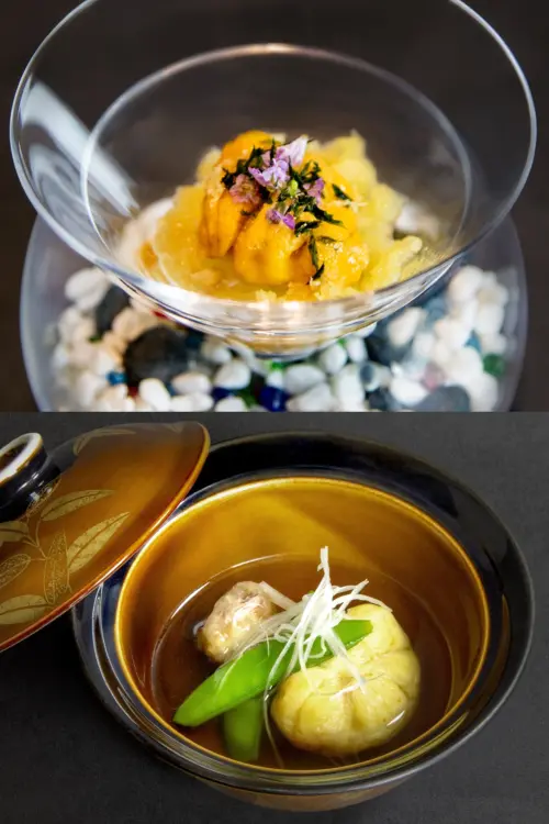 ▲辰壽司「春分破曉」松葉蟹、海膽上桌。（圖／海峽會提供）