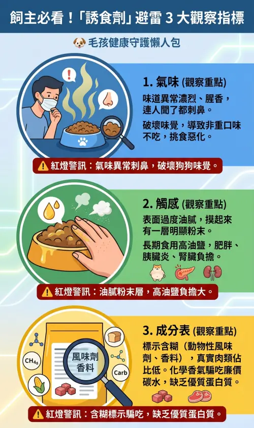 ▲選購寵物飼料時，可以注意成分表、氣味、觸感等條件，找出最適合狗狗的品項。（圖／Gemini生成）
