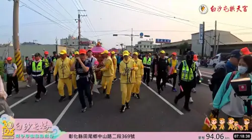 ▲白沙屯媽祖凌晨5時起駕後，連走2小時未停歇，上午7時位置在彰化縣田尾鄉。（圖／白沙屯拱天宮）