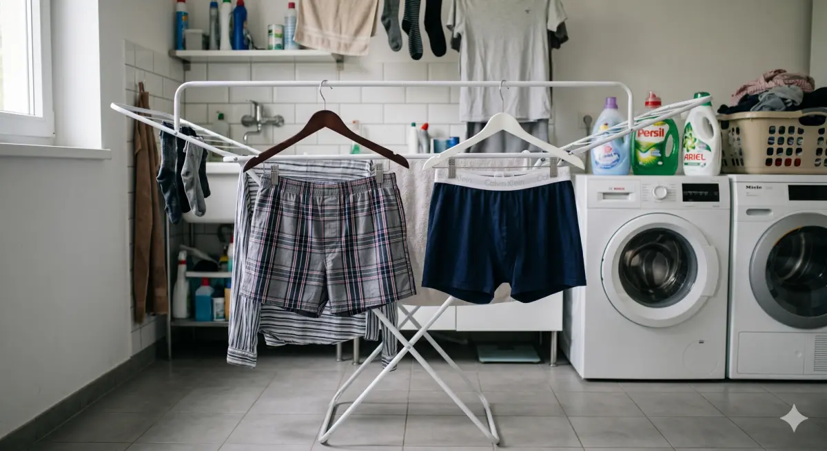 ▲男生常穿的四角褲要怎麼晾才對？「萬秀洗衣店」第三代張瑞夫分享正確晾法，讓內褲不容易變形、布料不變硬。（圖／Gemini AI製成／NOWNEWS監製）