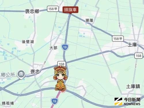 ▲白沙屯媽祖上午6時許在元長鄉，頭旗車位置在褒忠鄉附近。（圖／翻攝畫面）