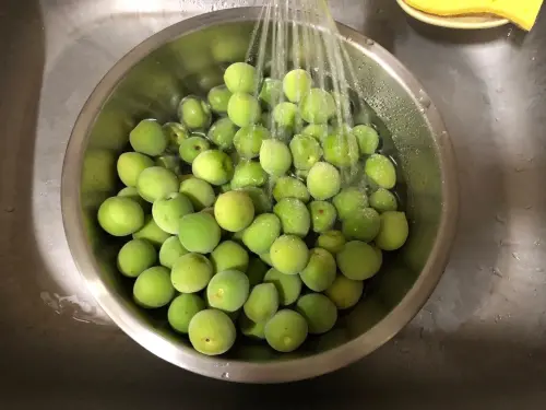 ▲去澀祕方！將精選出的青梅放入清水中「浸泡 4 小時」，是決定口感順口與否的核心步驟。此舉能有效去除果實內部的苦澀物質。（圖／翻攝自「一起來釀酒，一起來泡酒」臉書社團）