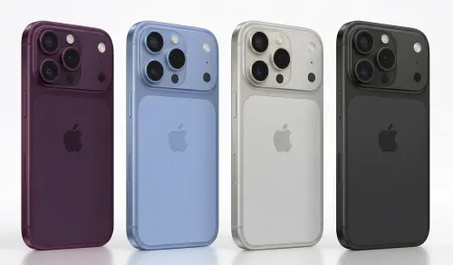 ▲透過Gemini生成傳聞色票顏色的iPhone，左至右為深櫻桃色、淺藍色、銀色、深灰色。（渲染圖，圖／AI 生成）
