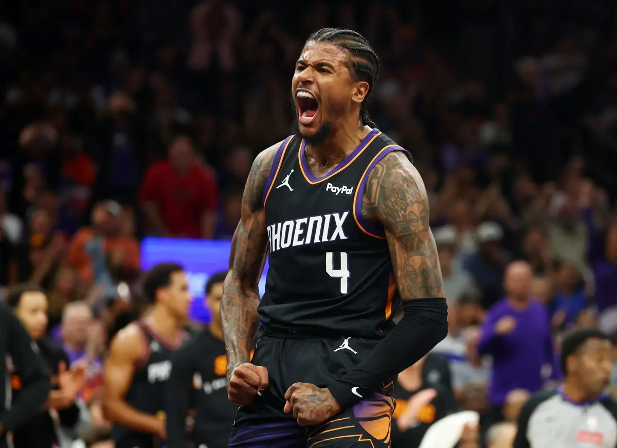 ▲太陽後衛格林（Jalen Green）的36分，率領球隊以111：96擊敗金州勇士，以西區第8種子晉級季後賽，將對上奧克拉荷馬雷霆。（圖／路透／達志影像）