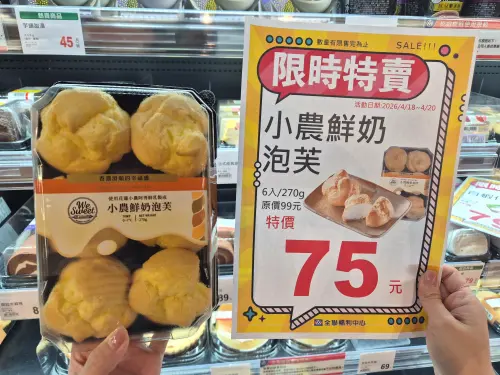 ▲「We Sweet小農鮮奶泡芙」單盒原價99元，特價只要75元。（圖／全聯提供）