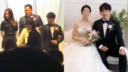 ▲Jisoo（左圖左一）2019年出席哥哥金政勳（左圖右一、右圖右）的婚禮，流出的親友合照中，可以見到兄妹倆同框的畫面。（圖／翻攝自X）