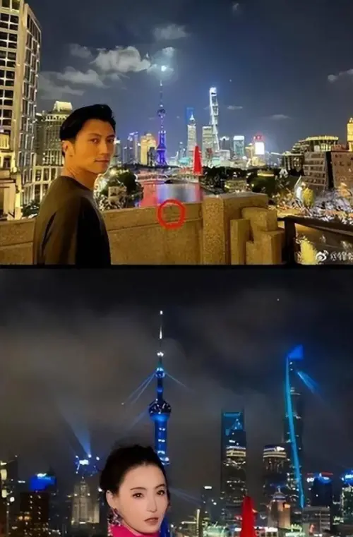 ▲謝霆鋒（上）與張柏芝（下）被發現疑似在上海的同一間飯店入住，連陽台後的背景都一樣。（圖／摘自微博）