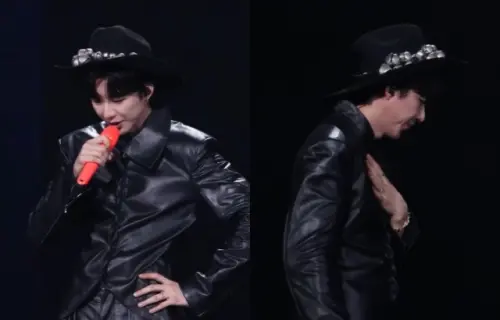 ▲劉宇寧在演唱過程中不時壓住胸口、調整呼吸，臉色還一度發白、緊抓衣角，看起來非常不適。（圖／微博@星聞愛豆）