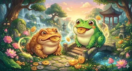 ▲看到青蛙或蟾蜍，象徵風水佳、具有帶財意涵。（圖／Gemini製圖、記者賴禹妡製）