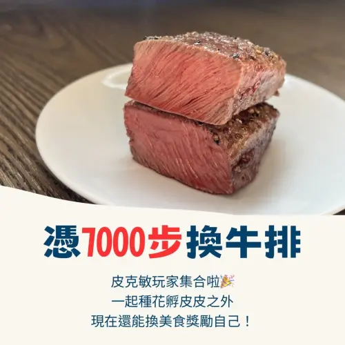 ▲只要前往餐廳出示遊戲畫面，達到指定步數就能換餐點，最高7000步可換一份牛排。（圖／春三朝午提供）