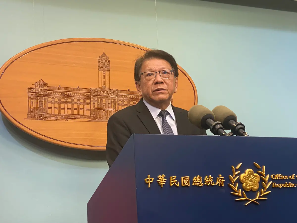 ▲潘孟安說明總統賴清德原訂明日出訪非洲友邦取消原因。（圖／記者陳威叡攝，2026.04.21）