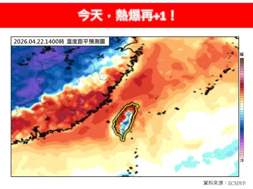 ▲今天受鋒面逐漸接近影響，台灣白天位於春雨鋒面的「鋒前暖區」，各地高溫普遍來到30至33度。（圖／林老師氣象站臉書）