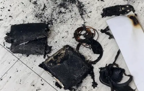 ▲行動電源出現異常冒煙燃燒狀況，但當下完全非使用狀態、也沒充電、沒插線的收納狀態。（圖／Threads@pay_pay_re）