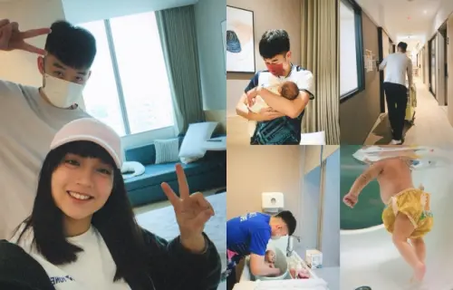 ▲陳詩媛曬出與王齊麟合照，以及他照顧兒子的照片。（圖／陳詩媛IG@10yuan.0424）