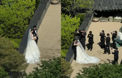 ▲中國網友意外目擊澤演與妻子拍照的超甜現場。（圖／微博@新浪娛樂）