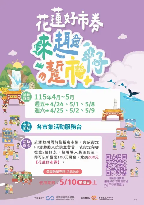 100元換價值200元「好市券」　連3週辦市集促進花蓮復甦