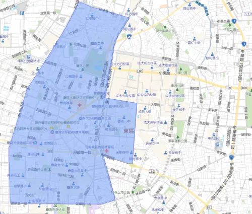 ▲台南市4月28日大範圍停水4萬戶影響範圍。（圖／台灣自來水公司）