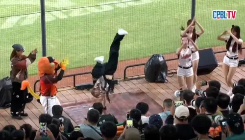 ▲▼賴賴在球場應援時大跳街舞，不僅能定竿還上演高難度頭轉。（圖／翻攝自CPBL TV）