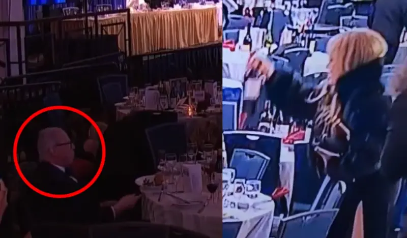 ▲白宮記者協會晚宴上爆出槍響，有賓客淡定吃沙拉，還有人趁亂偷拿兩瓶酒，引發社群熱議。（圖／翻攝自微博）