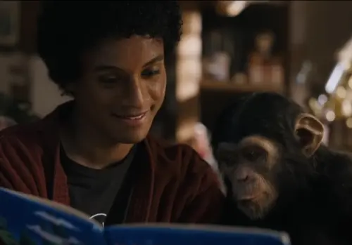 ▲《麥可傑克森》裡的泡泡，是透過CGI打造的畫面，沒有用到真的黑猩猩。（圖／摘自IMDb）