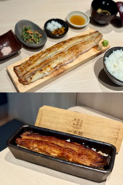 ▲うなぎ四代目菊かわ菜色，由上至下：白燒一本定、蒲燒一本重。（圖／記者蕭涵云攝）