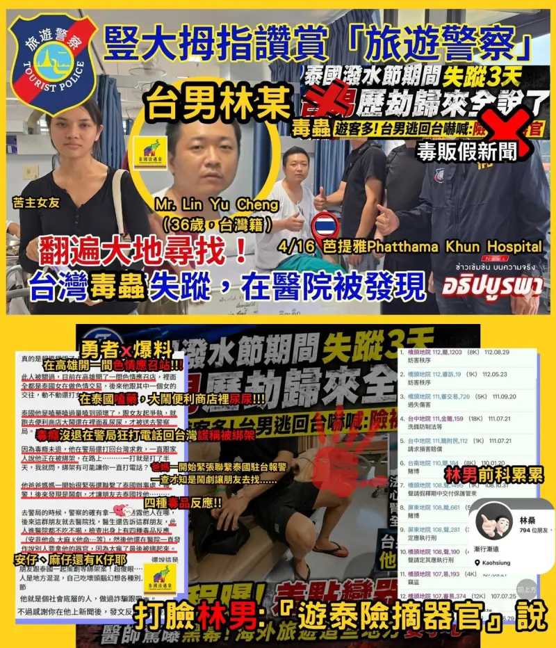 ▲泰國潑水節期間爆出的「36歲林姓台男芭達雅失聯3天，疑遭設局險被活摘器官」事件，引發熱議。（圖／翻攝自「泰國清邁象 Chiang Mai Elephant」粉專）