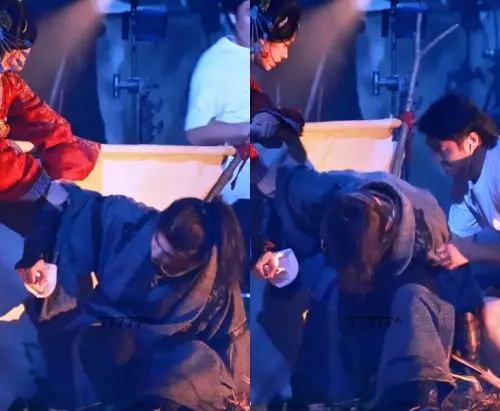 ▲張凌赫被捕捉拍攝《歸鸞》時，一度無法自行站起來。（圖／微博@偶像行為大賞）