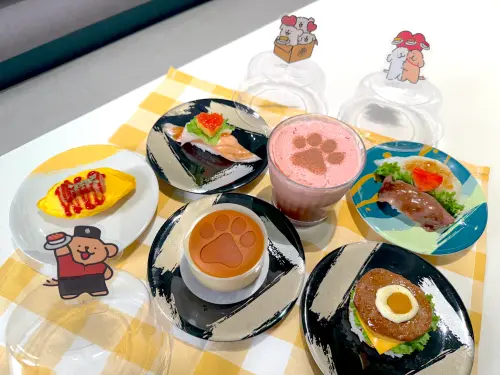 ▲爭鮮「線條小狗」聯名餐點，還有汪汪輕乳酪蛋糕、汪汪歐姆蛋、草莓汪可可。（圖／記者蕭涵云攝）