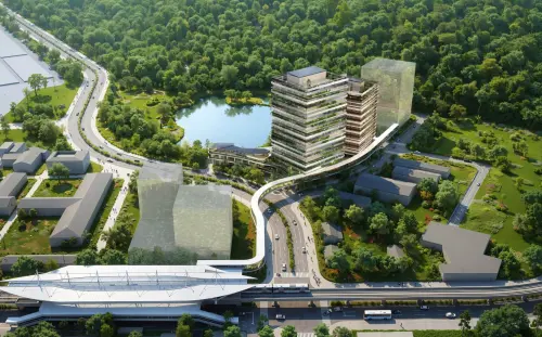 ▲在空間與機能規劃上，透過立體空橋系統無縫串聯捷運 R17 世運站，形成立體步行網絡與高效通勤環境。（示意圖／高市府捷運局提供）