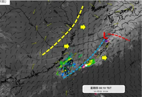 ▲雖然地面鋒面已經通過，但還有「中高層短波槽」引進水氣，台灣今天仍有明顯雨勢。（圖／天氣職人-吳聖宇臉書）