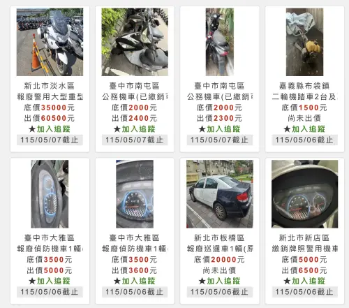 ▲原PO指出，台北惜物網上有許多退役的警用汽機車，只要花少少的錢，就有機會標到。（圖／翻攝自台北惜物網）