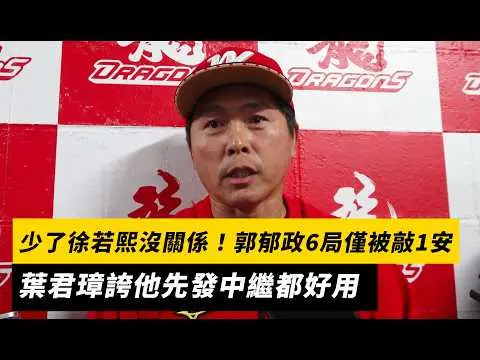 中職/少了徐若熙沒關係!郭郁政6局僅被敲1安 葉君璋誇他先發中繼都好用 和曹祐齊 曾仁和扛輪值最好|NOWNEWS