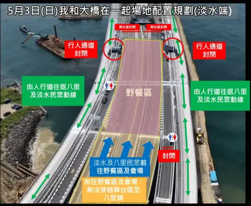 ▲5月3日「我和大橋在一起」野餐路線淡水端指引。（圖／公路局提供）
