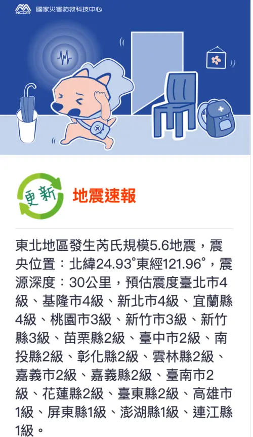 8點39分芮氏6.1地震！北市最大震度2級　蔣萬安提醒：當心餘震