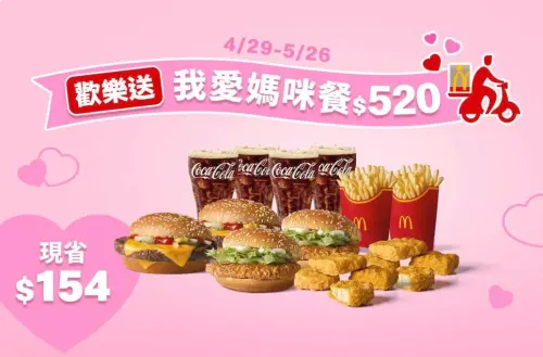 ▲母親節麥當勞歡樂送優惠，多人套餐「我愛媽咪餐」最低76折起。（圖／翻攝自麥當勞APP）