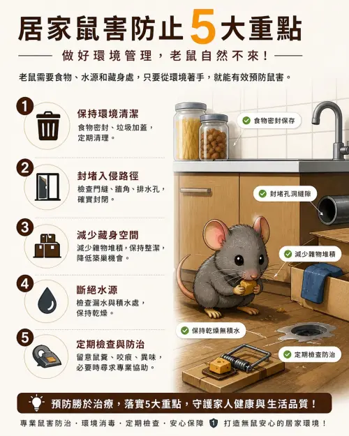 ▲史偉莎衛生管理公司公布整治老鼠入侵的 5 大重點。（圖／Threads＠lbs_hygiene）